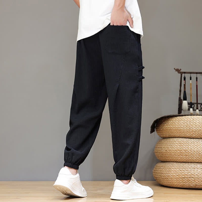 Nimara Ritual Summer Casual Tang Style Solid Cropped Pants Men's Harem Pants With Pockets