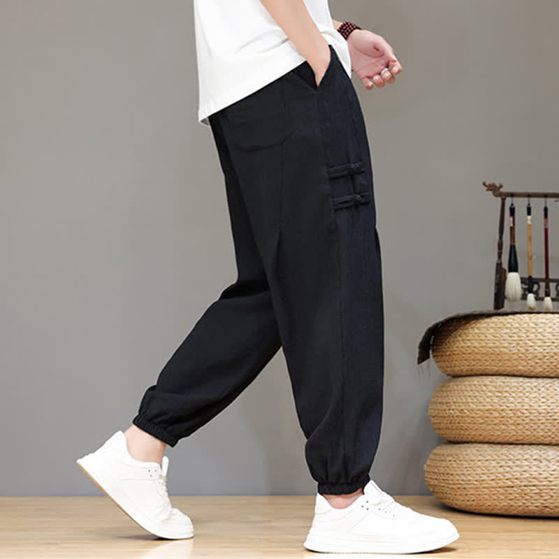Nimara Ritual Summer Casual Tang Style Solid Cropped Pants Men's Harem Pants With Pockets