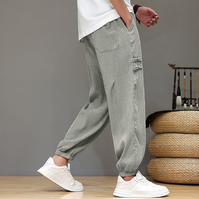 Nimara Ritual Summer Casual Tang Style Solid Cropped Pants Men's Harem Pants With Pockets
