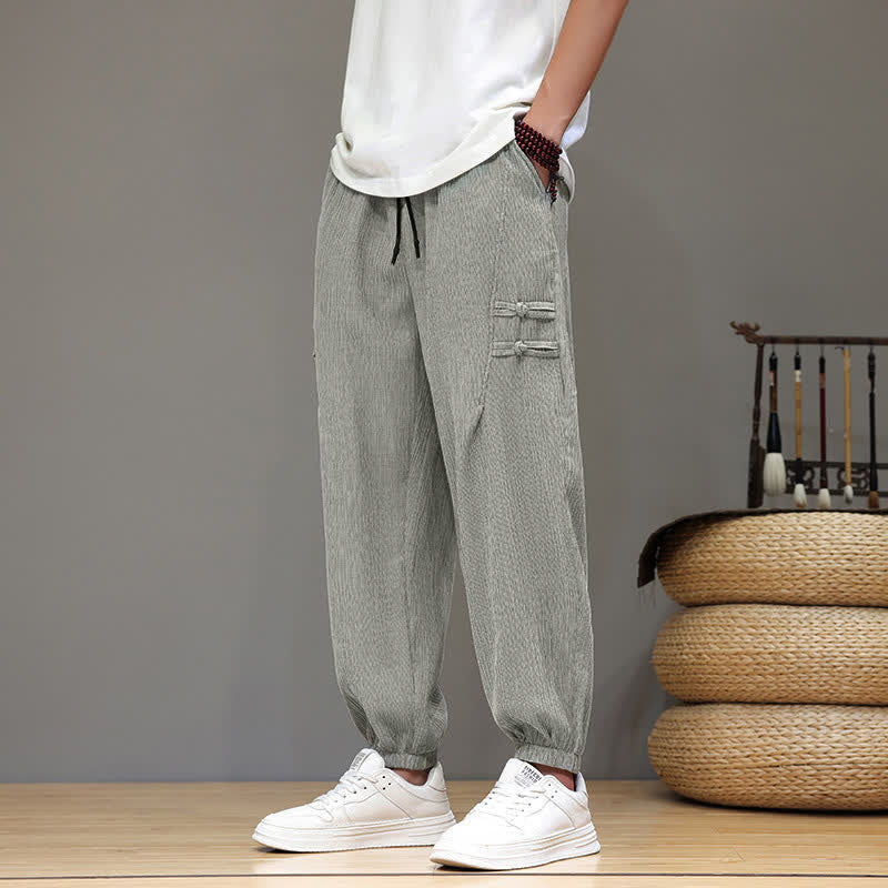 Nimara Ritual Summer Casual Tang Style Solid Cropped Pants Men's Harem Pants With Pockets