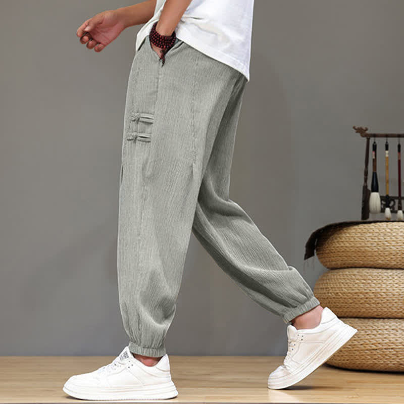 Nimara Ritual Summer Casual Tang Style Solid Cropped Pants Men's Harem Pants With Pockets