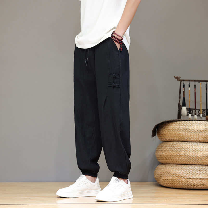 Nimara Ritual Summer Casual Tang Style Solid Cropped Pants Men's Harem Pants With Pockets