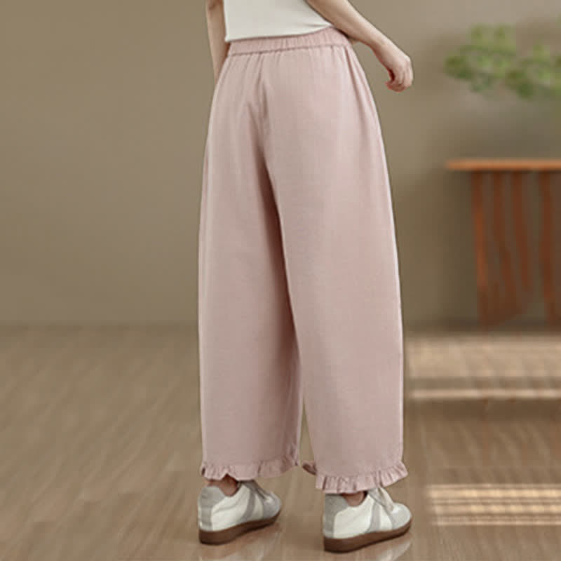 Nimara Ritual Summer Casual Minimalist Solid Cropped Pants Women's Wide Leg Pants With Pocket
