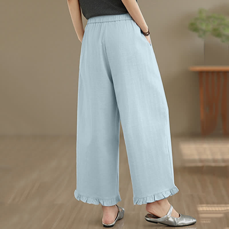 Nimara Ritual Summer Casual Minimalist Solid Cropped Pants Women's Wide Leg Pants With Pocket
