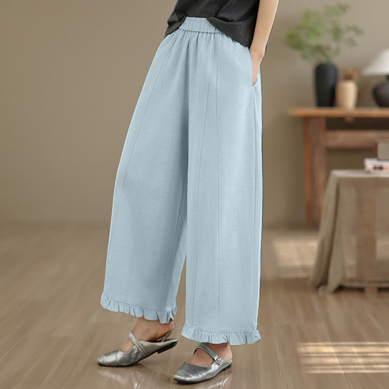 Nimara Ritual Summer Casual Minimalist Solid Cropped Pants Women's Wide Leg Pants With Pocket