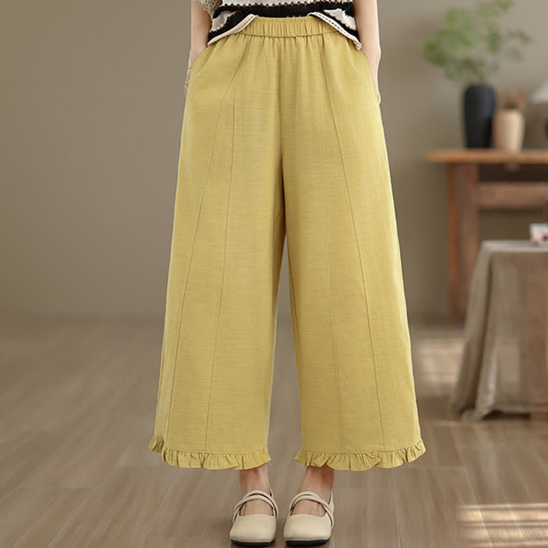 Nimara Ritual Summer Casual Minimalist Solid Cropped Pants Women's Wide Leg Pants With Pocket