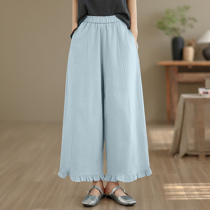 Nimara Ritual Summer Casual Minimalist Solid Cropped Pants Women's Wide Leg Pants With Pocket