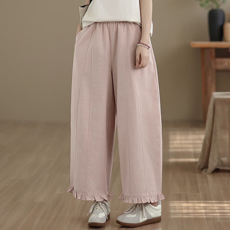 Nimara Ritual Summer Casual Minimalist Solid Cropped Pants Women's Wide Leg Pants With Pocket