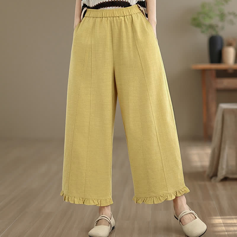 Nimara Ritual Summer Casual Minimalist Solid Cropped Pants Women's Wide Leg Pants With Pocket