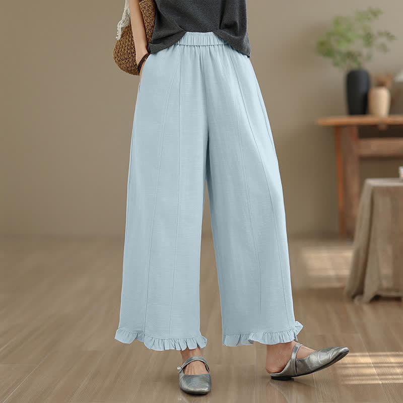 Nimara Ritual Summer Casual Minimalist Solid Cropped Pants Women's Wide Leg Pants With Pocket