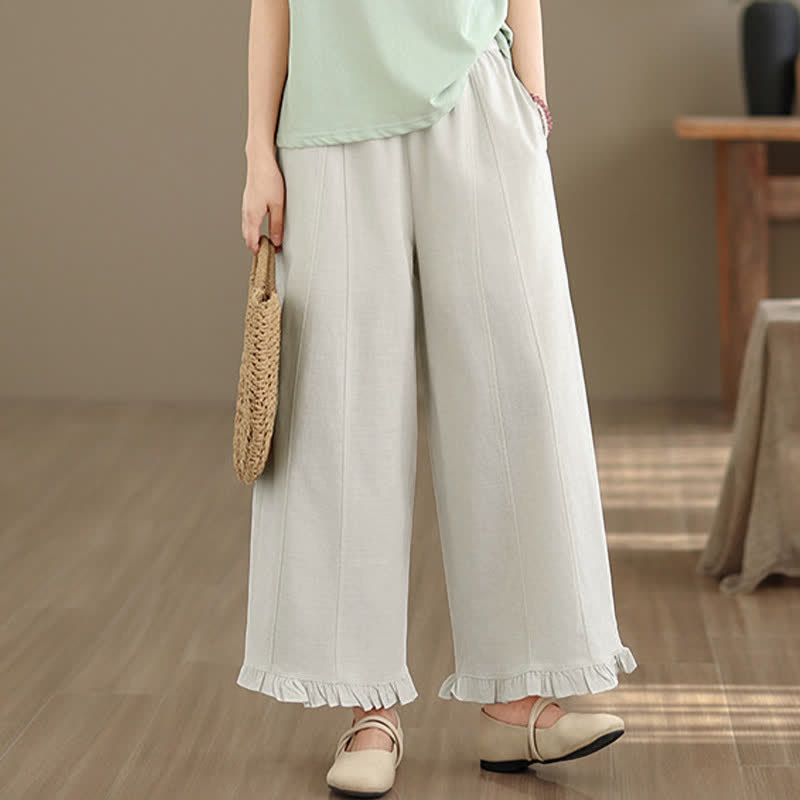 Nimara Ritual Summer Casual Minimalist Solid Cropped Pants Women's Wide Leg Pants With Pocket