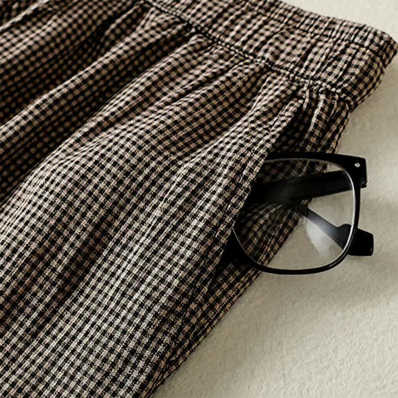 Nimara Ritual Summer Casual Drawstring Plaid Linen Ankle Pants Women's Wide Leg Pants With Pocket