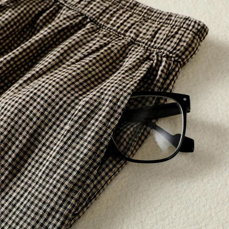 Nimara Ritual Summer Casual Drawstring Plaid Linen Ankle Pants Women's Wide Leg Pants With Pocket