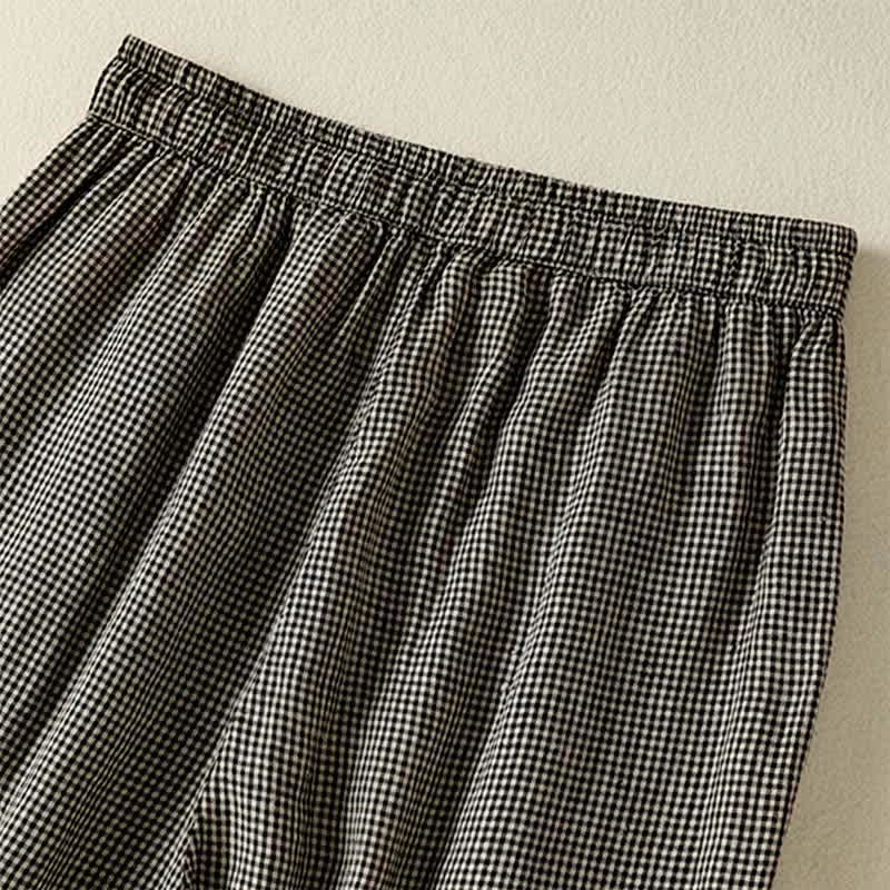 Nimara Ritual Summer Casual Drawstring Plaid Linen Ankle Pants Women's Wide Leg Pants With Pocket
