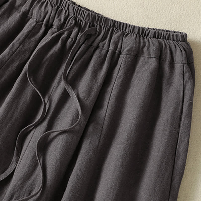 Nimara Ritual Summer Casual Drawstring Solid Linen Ankle Pants Women's Wide Leg Pants With Pocket