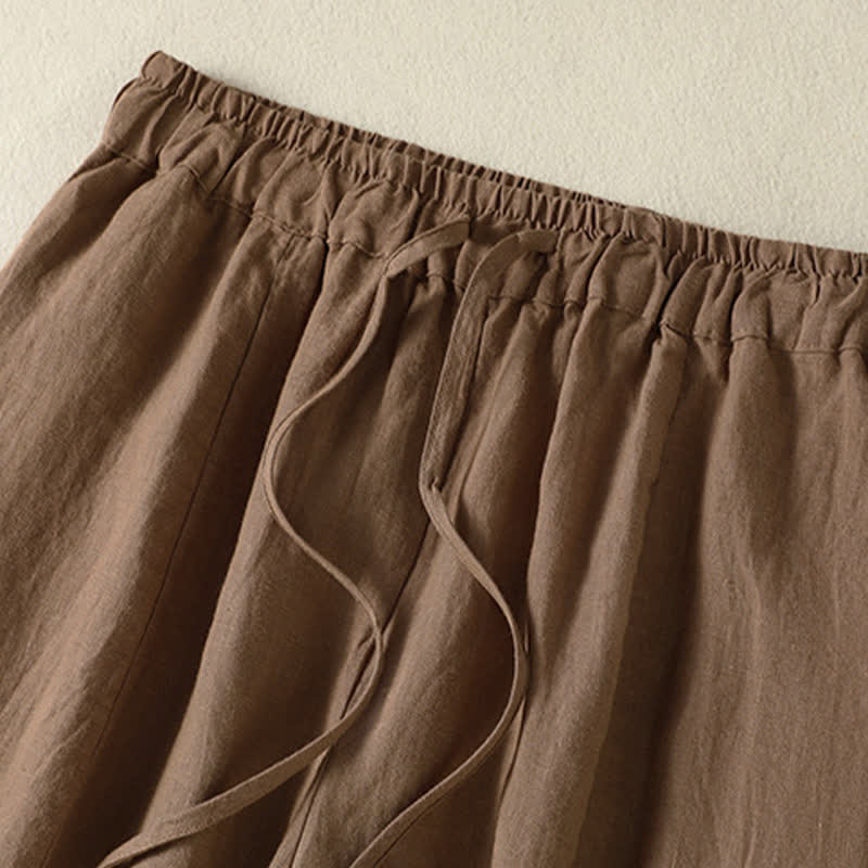 Nimara Ritual Summer Casual Drawstring Solid Linen Ankle Pants Women's Wide Leg Pants With Pocket