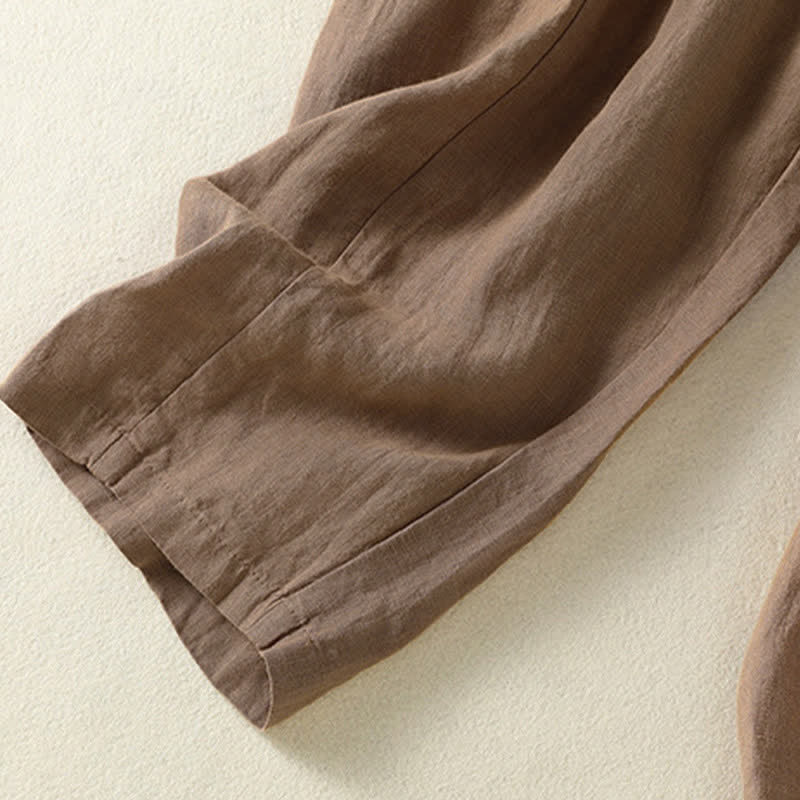 Nimara Ritual Summer Casual Drawstring Solid Linen Ankle Pants Women's Wide Leg Pants With Pocket