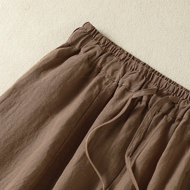 Nimara Ritual Summer Casual Drawstring Solid Linen Ankle Pants Women's Wide Leg Pants With Pocket