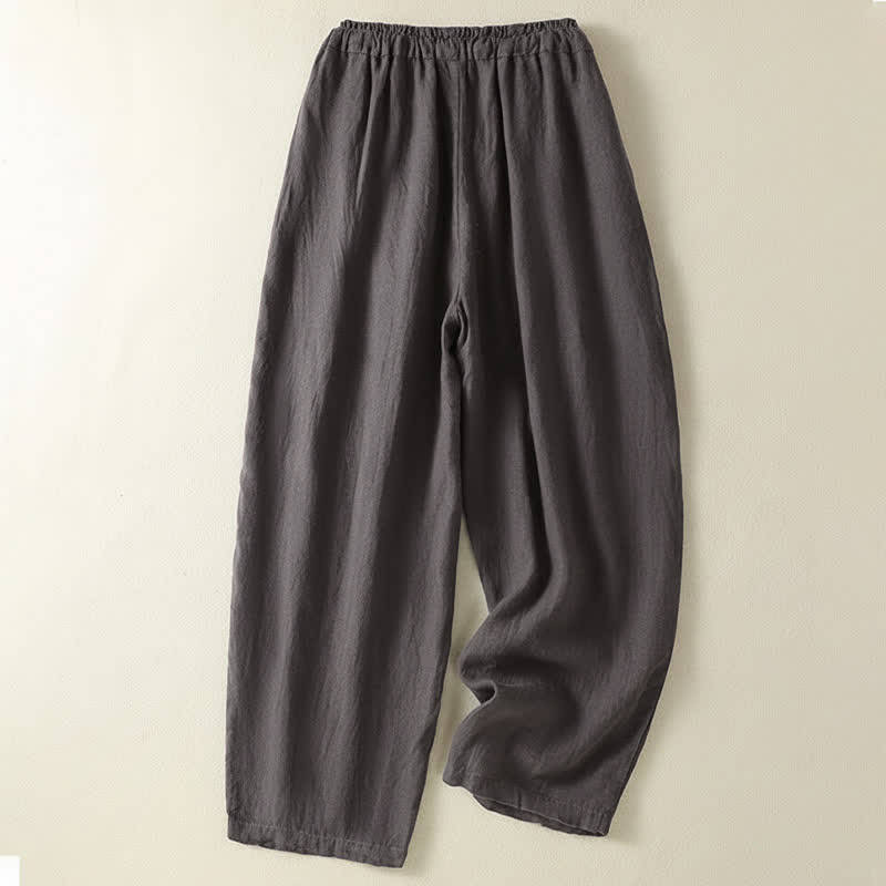 Nimara Ritual Summer Casual Drawstring Solid Linen Ankle Pants Women's Wide Leg Pants With Pocket