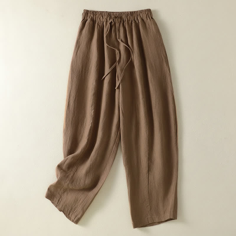 Nimara Ritual Summer Casual Drawstring Solid Linen Ankle Pants Women's Wide Leg Pants With Pocket