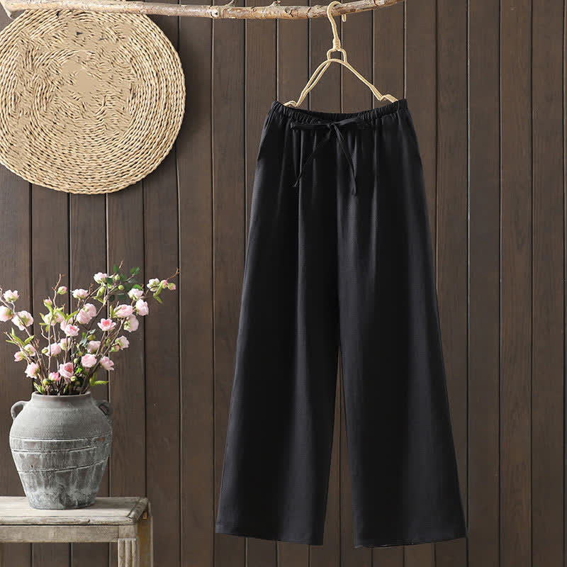 Nimara Ritual Summer Casual Minimalist Drawstring Solid Cotton Linen Ankle Pants Women's Straight Leg Pants With Pocket