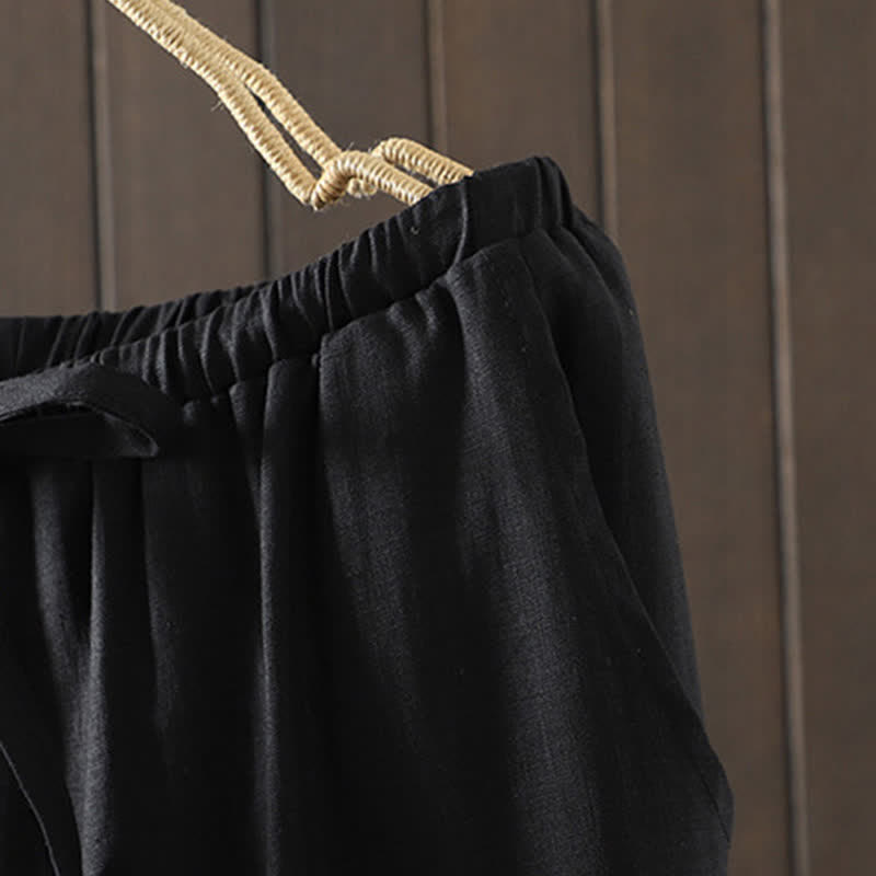 Nimara Ritual Summer Casual Minimalist Drawstring Solid Cotton Linen Ankle Pants Women's Straight Leg Pants With Pocket