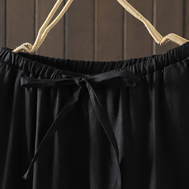 Nimara Ritual Summer Casual Minimalist Drawstring Solid Cotton Linen Ankle Pants Women's Straight Leg Pants With Pocket
