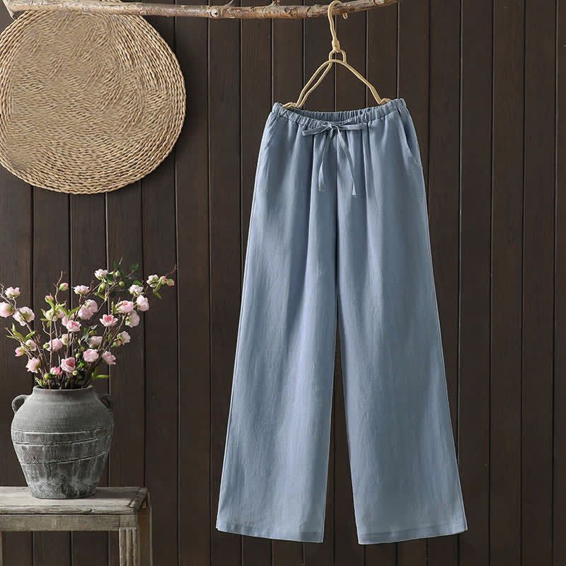 Nimara Ritual Summer Casual Minimalist Drawstring Solid Cotton Linen Ankle Pants Women's Straight Leg Pants With Pocket