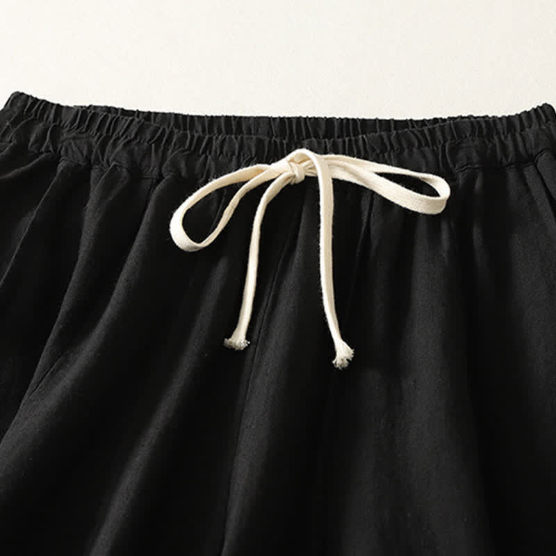 Nimara Ritual Summer Casual Simple Drawstring Solid Cotton Linen Cropped Pants Women's Harem Pants With Pocket