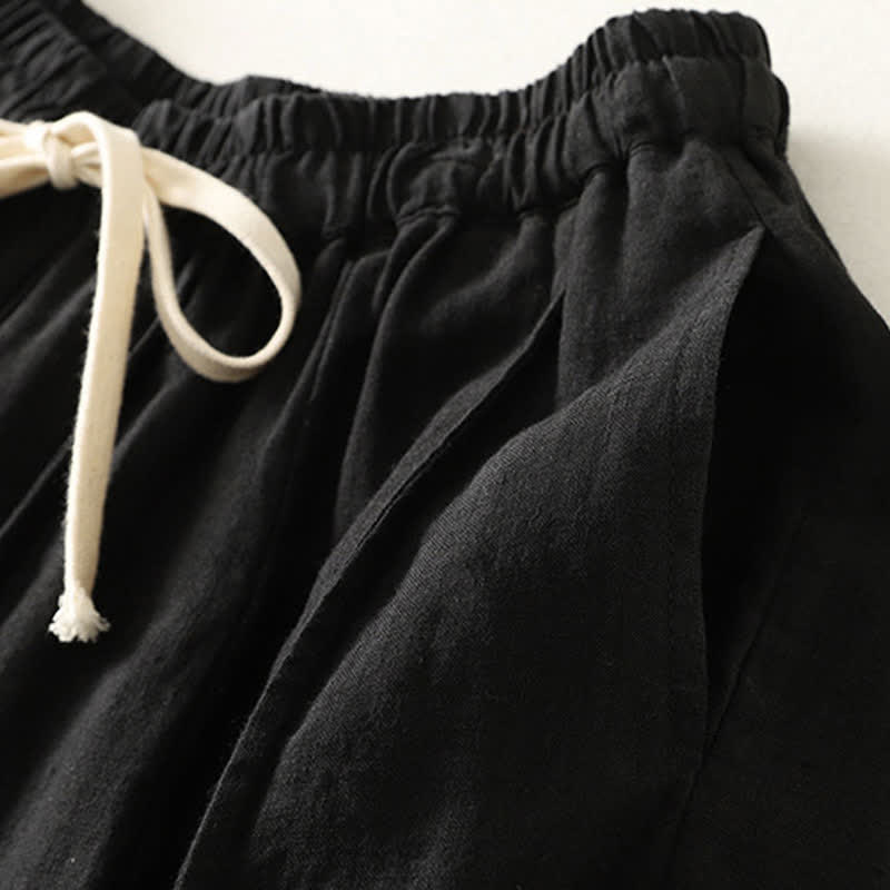 Nimara Ritual Summer Casual Simple Drawstring Solid Cotton Linen Cropped Pants Women's Harem Pants With Pocket