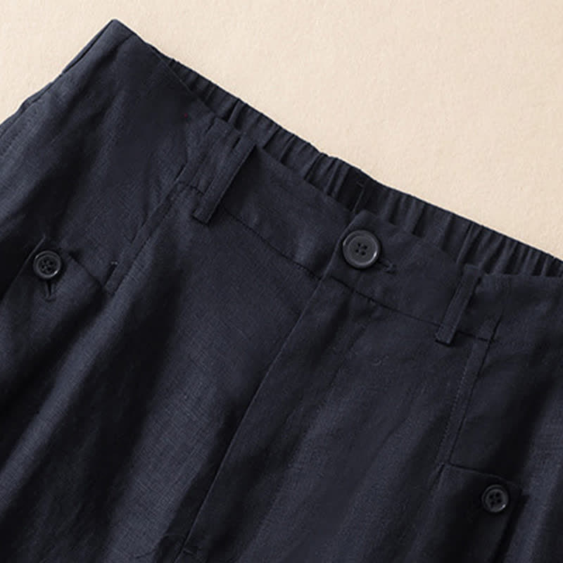 Nimara Ritual Summer Casual Elegant Button-Up Solid Ankle Pants Women's Wide Leg Pants With Pocket