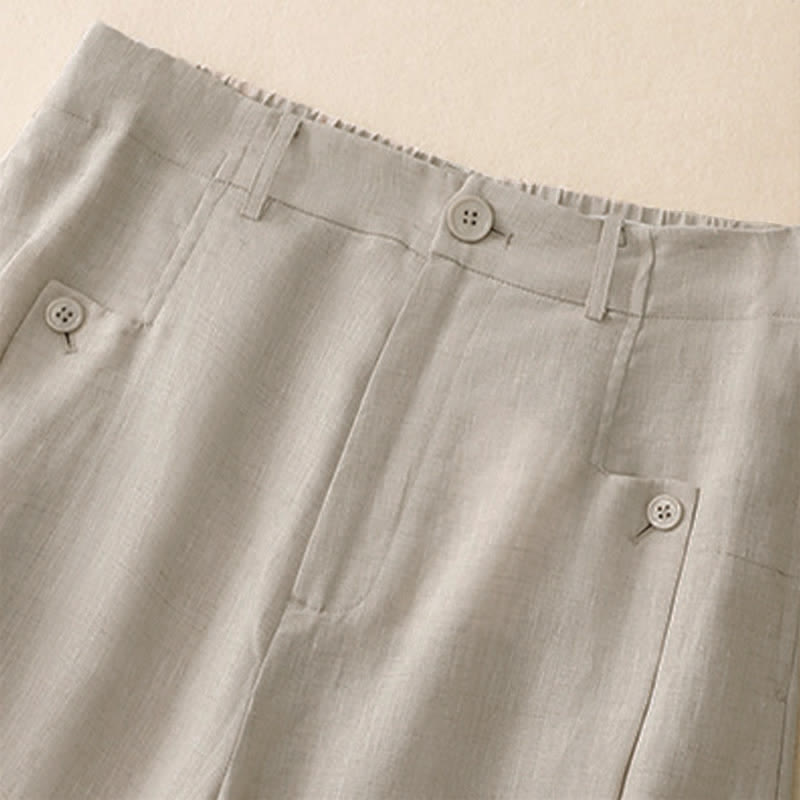 Nimara Ritual Summer Casual Elegant Button-Up Solid Ankle Pants Women's Wide Leg Pants With Pocket