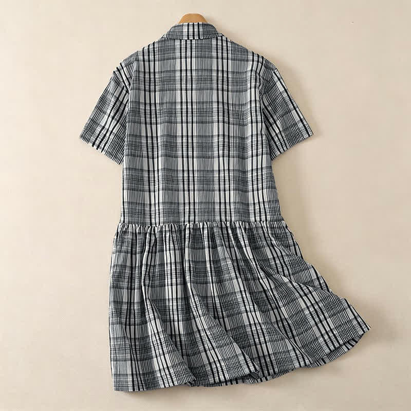 Nimara Ritual Summer Casual Vintage Button-Up Plaid Women's Short Sleeve Dresses