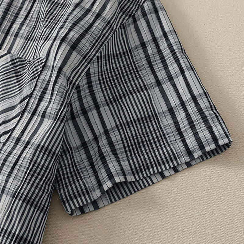 Nimara Ritual Summer Casual Vintage Button-Up Plaid Women's Short Sleeve Dresses