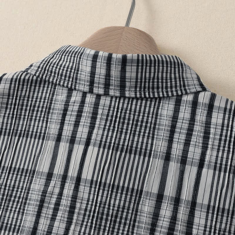 Nimara Ritual Summer Casual Vintage Button-Up Plaid Women's Short Sleeve Dresses