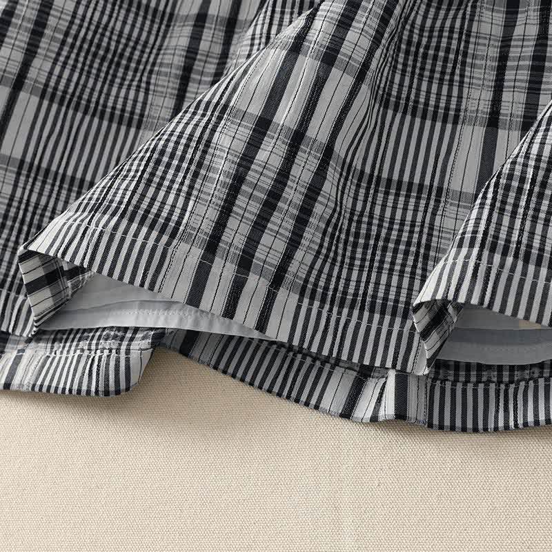 Nimara Ritual Summer Casual Vintage Button-Up Plaid Women's Short Sleeve Dresses