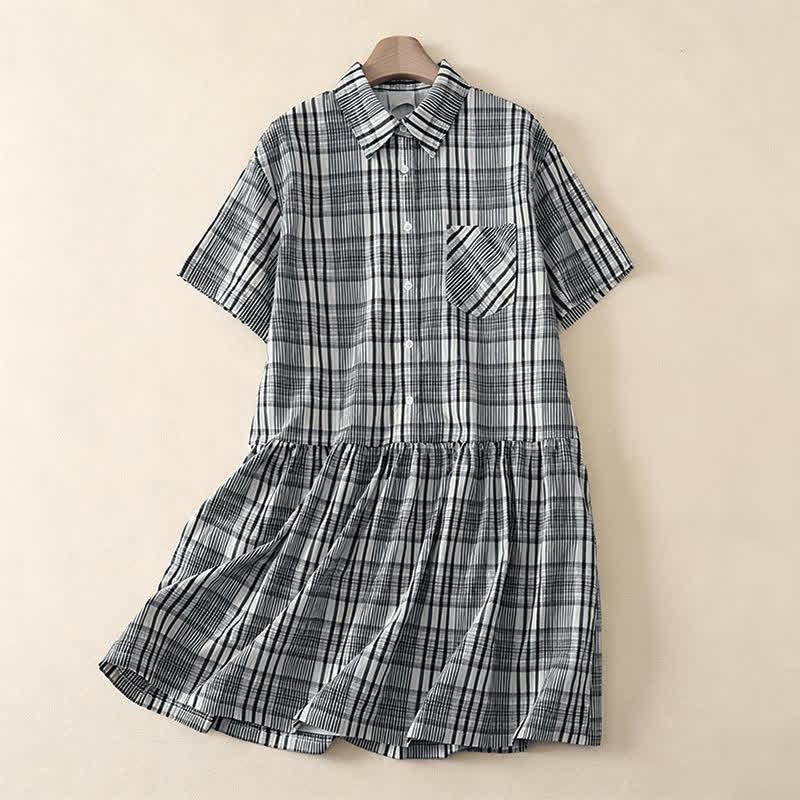 Nimara Ritual Summer Casual Vintage Button-Up Plaid Women's Short Sleeve Dresses