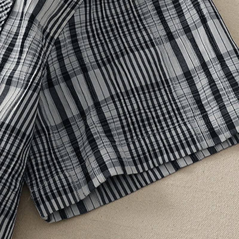 Nimara Ritual Summer Casual Vintage Button-Up Plaid Women's Short Sleeve Dresses