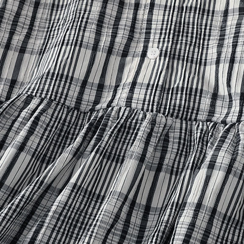 Nimara Ritual Summer Casual Vintage Button-Up Plaid Women's Short Sleeve Dresses