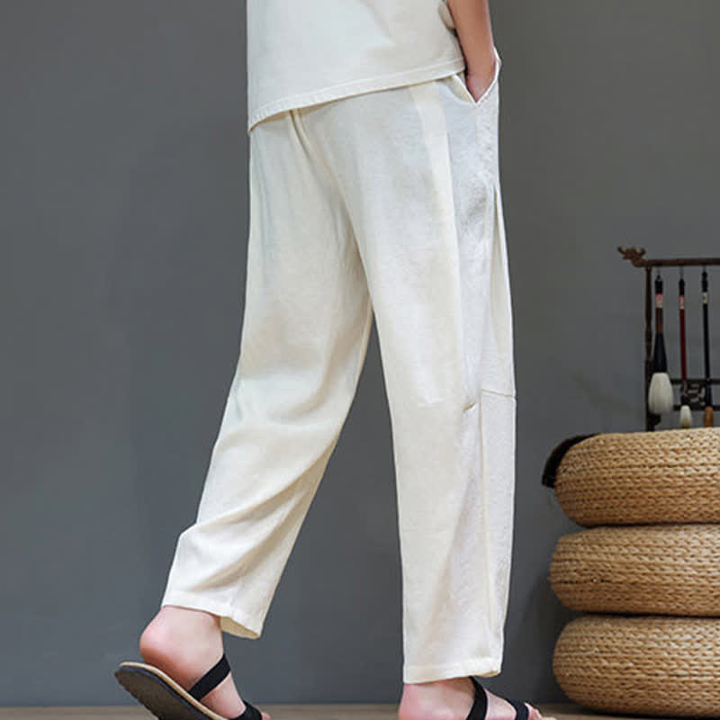 Nimara Ritual Summer Casual Minimalist Drawstring Solid Ankle Pants Men's Straight Leg Pants With Pocket