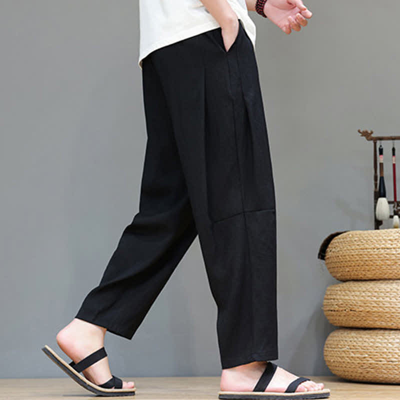 Nimara Ritual Summer Casual Minimalist Drawstring Solid Ankle Pants Men's Straight Leg Pants With Pocket