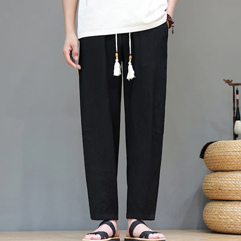 Nimara Ritual Summer Casual Minimalist Drawstring Solid Ankle Pants Men's Straight Leg Pants With Pocket