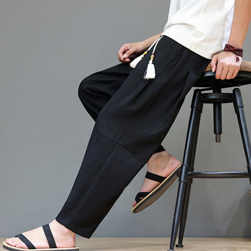 Nimara Ritual Summer Casual Minimalist Drawstring Solid Ankle Pants Men's Straight Leg Pants With Pocket