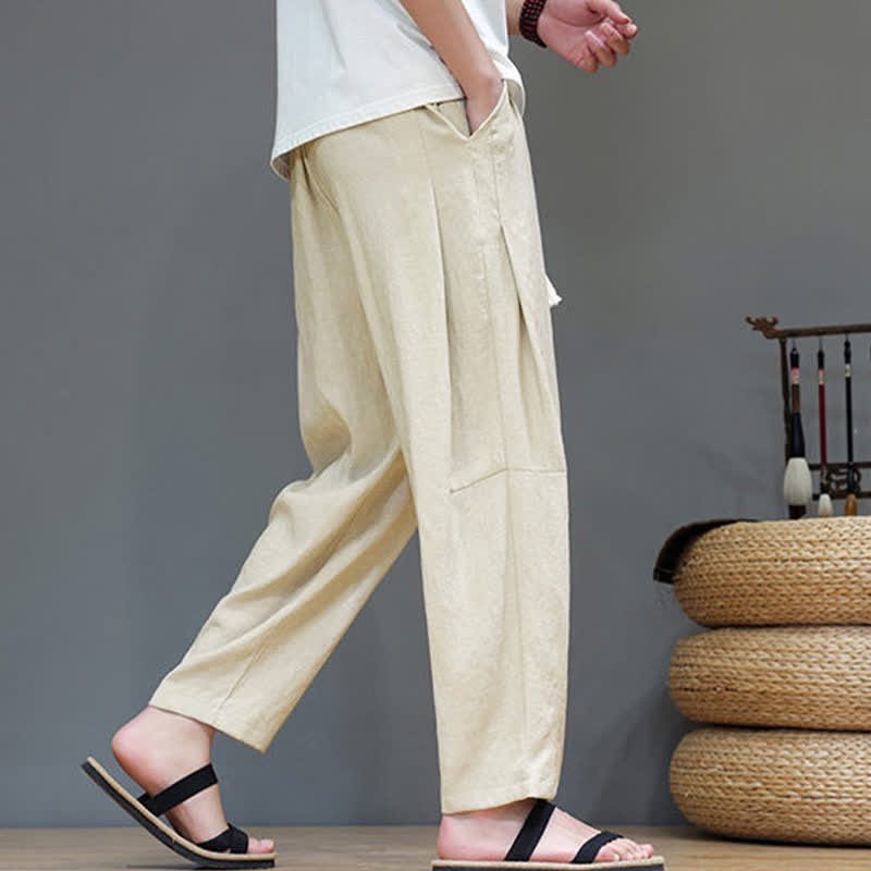 Nimara Ritual Summer Casual Minimalist Drawstring Solid Ankle Pants Men's Straight Leg Pants With Pocket