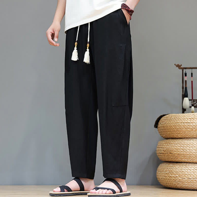Nimara Ritual Summer Casual Minimalist Drawstring Solid Ankle Pants Men's Straight Leg Pants With Pocket
