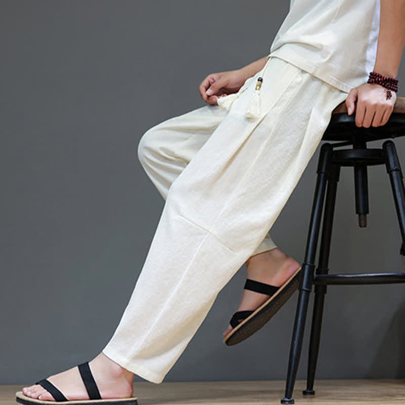 Nimara Ritual Summer Casual Minimalist Drawstring Solid Ankle Pants Men's Straight Leg Pants With Pocket