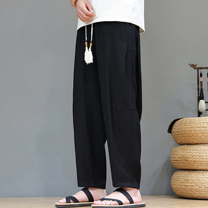 Nimara Ritual Summer Casual Minimalist Drawstring Solid Ankle Pants Men's Straight Leg Pants With Pocket