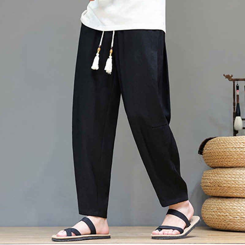 Nimara Ritual Summer Casual Minimalist Drawstring Solid Ankle Pants Men's Straight Leg Pants With Pocket