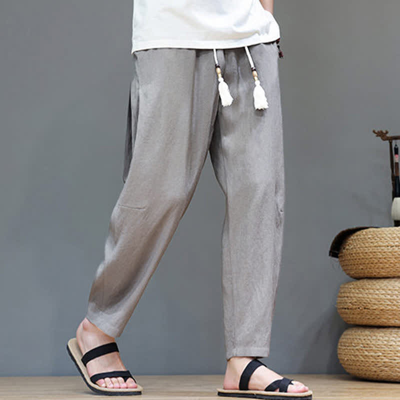 Nimara Ritual Summer Casual Minimalist Drawstring Solid Ankle Pants Men's Straight Leg Pants With Pocket