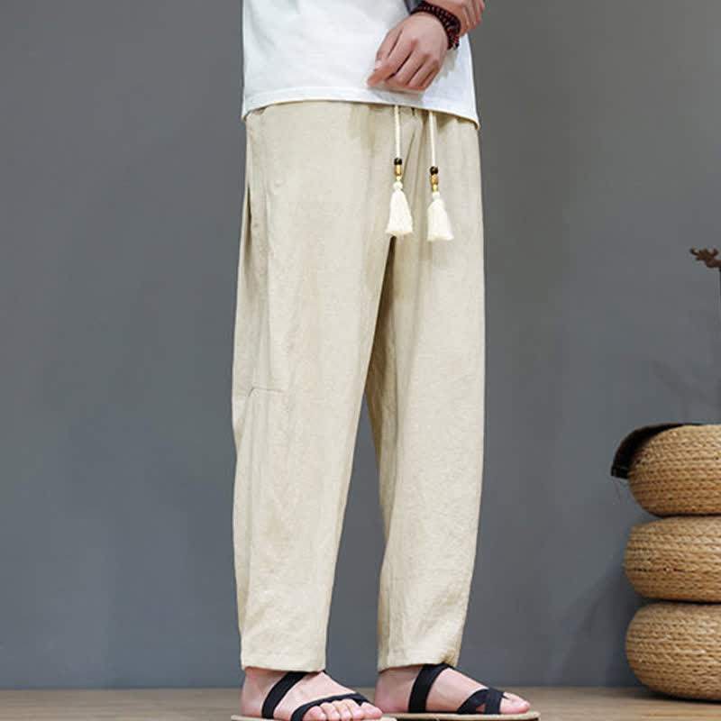 Nimara Ritual Summer Casual Minimalist Drawstring Solid Ankle Pants Men's Straight Leg Pants With Pocket